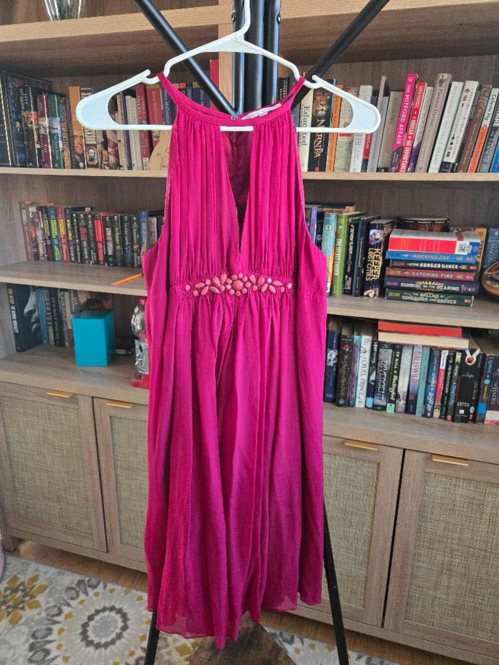 Rebecca Taylor Fuchsia 100% Silk Pleated Halter Dress Size 2